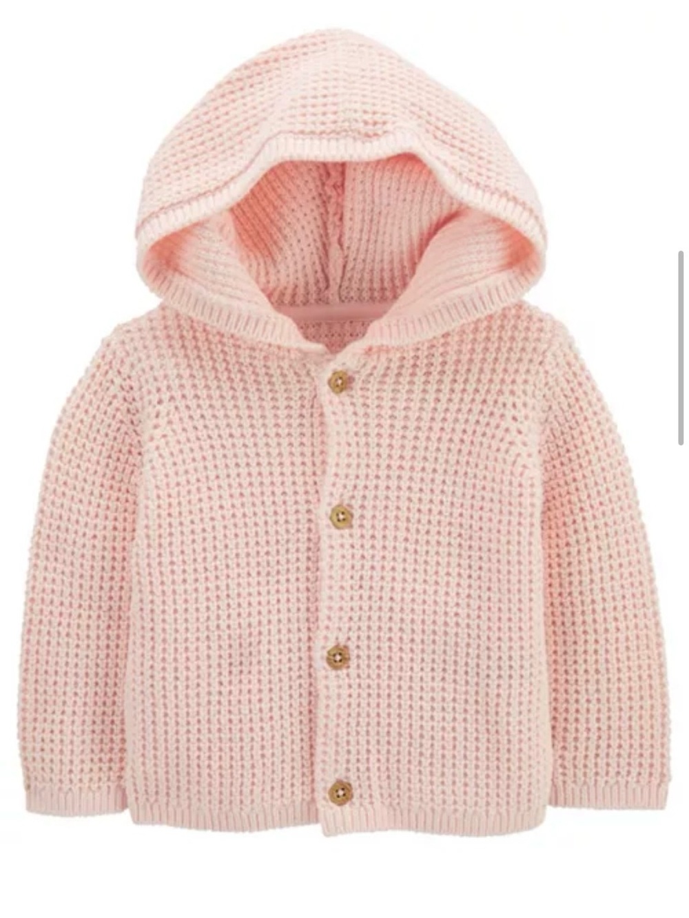 Carter's Light Pink Peach Waffle Knit Hooded Baby Cardigan, 3-6 months, EUC